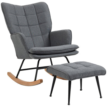 Schommelstoel met voetenbank | Kleur: Grijs | Afmetingen: 89x64x90 cm