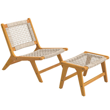 Gartensessel met Hocker van acaciahout | Kleur: Beige | Afmetingen: 83x60x73,5 cm
