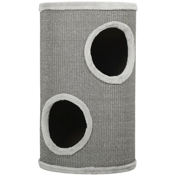 Kattenkrabton 60 cm met 2 holen en sisal | Kleur: Lichtgrijs | Afmetingen: 35x35x60 cm
