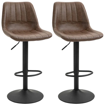 Set van 2 verstelbare barkrukken | Kleur: Bruin | Afmetingen: 49,5x43x91-111 cm