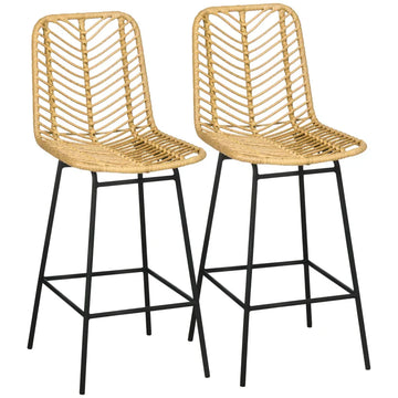 2-delige barkrukkenset - Boho PE-rattan | Kleur: Geel+Zwart | Afmetingen: 52x42.5x102 cm