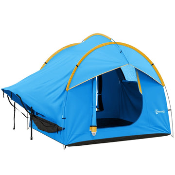 Autotent - Kampeertent met 3 deuren | Kleur: Blauw + Oranje | Afmetingen: 210x239x210 cm