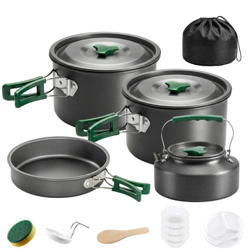 Camping kookset 5-delig voor 4-5 personen | Kleur: Grijs | Afmetingen: 20,5x20,5x15,5 cm