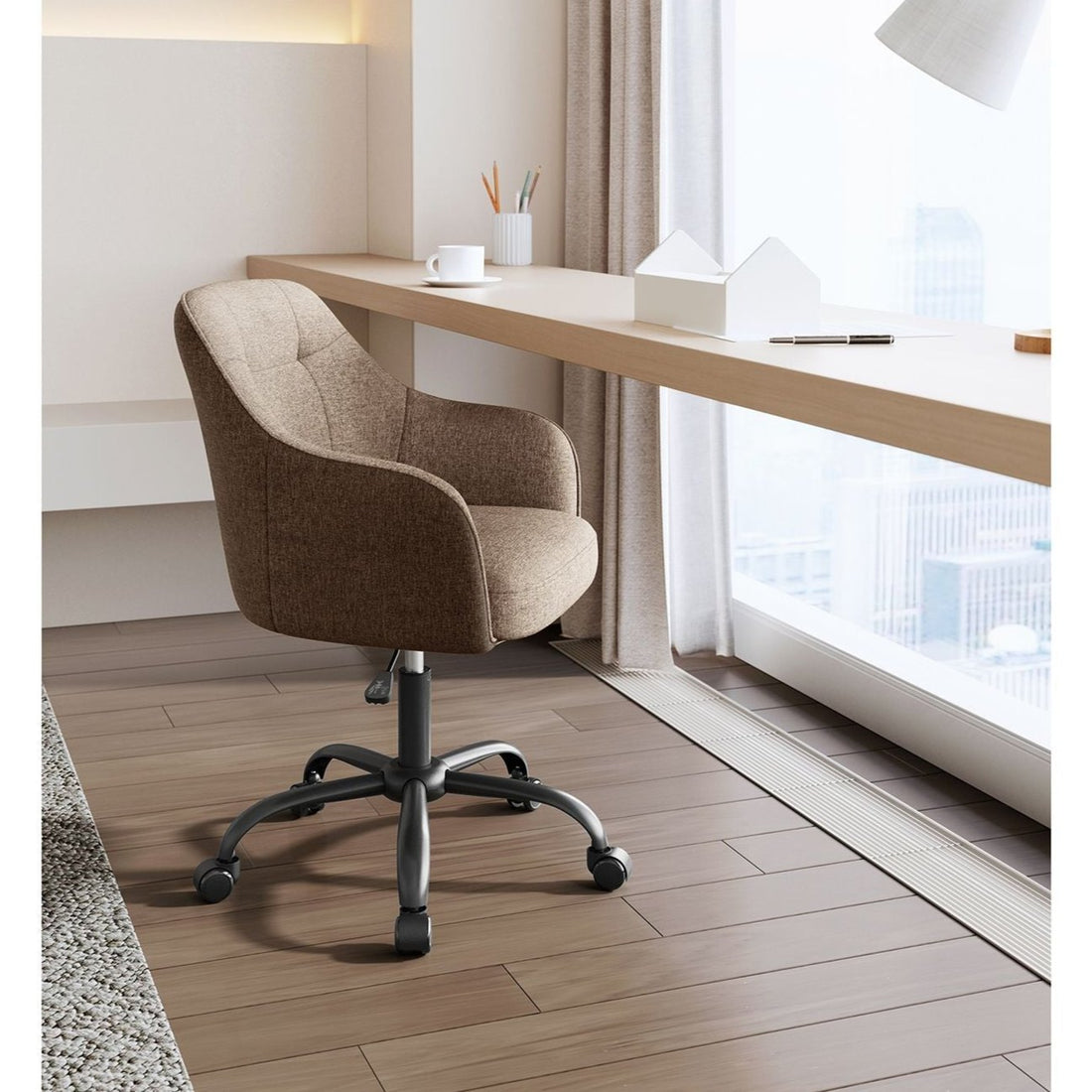 Snurrstol med hjul - ergonomisk - 69 x 65 x 83-93 cm - stål, plywood, skum