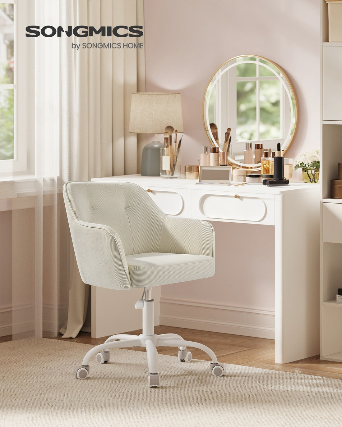 Bürostuhl für Home Office höhenverstellbar atmungsaktiver Stoff | Sandbeige