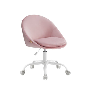 Draaistoel pastelroze fluweel, wieltjes, stalen frame, verstelbare hoogte, 60 x 60 x 80-90 cm