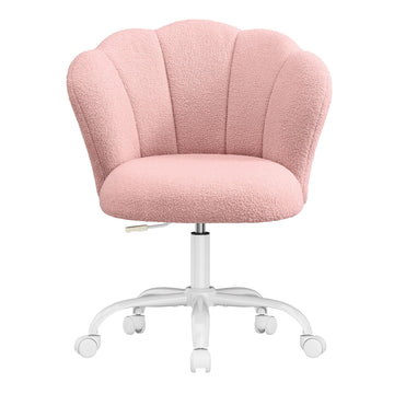 Draaibare make-upstoel met verstelbare hoogte en bloemblad-rugleuning | Roze | 64x64x79-89 cm