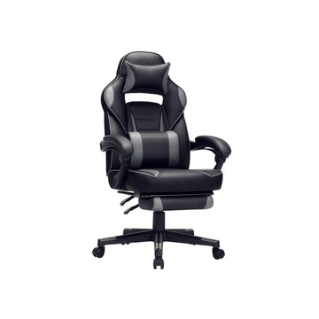Gamingstoel – racestoel – verstelbare rugleuning – zwart-grijs – voetsteun