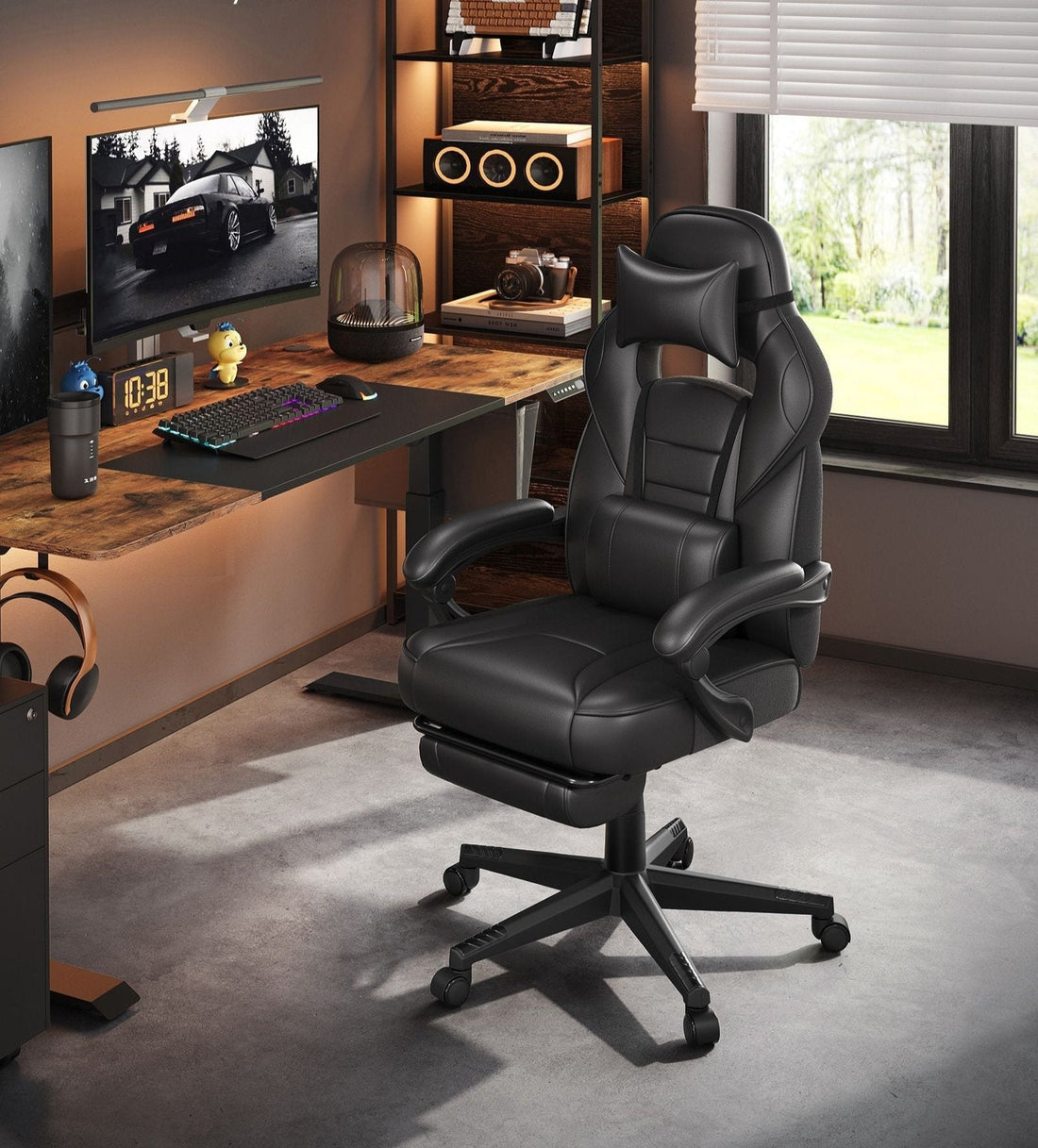Ergonomischer Bürostuhl mit Fußstütze - Lordosenstütze - 69 x 62 x 73,5 cm - 150 kg