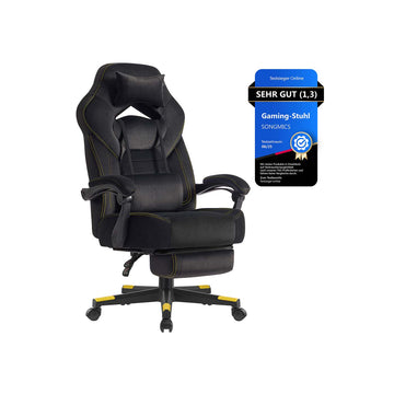 Gamingstoel met voetsteun en verstelbaar hoofdkussen | Tintenzwart | 69,7x72,4x118-128 cm