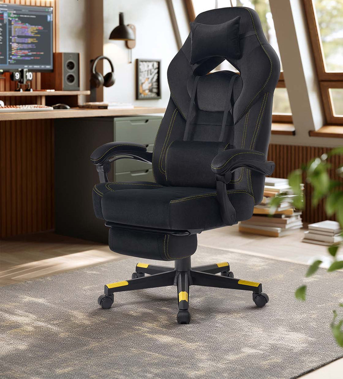 Schwarzer Gaming-Stuhl - ergonomisch - verstellbar - Samtbezug - 72,4 x 69,7 x 118-128 cm