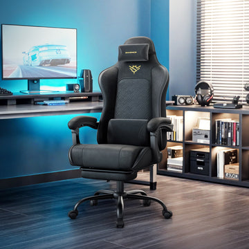 Ergonomische gamingstoel met voetensteun en veerkussen | Zwart | 70x70x123,5-133 cm