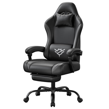 Gamingstoel van PU-leer met voetsteun en 135° neiging | Zwart en grijs | 70x70x120-130 cm