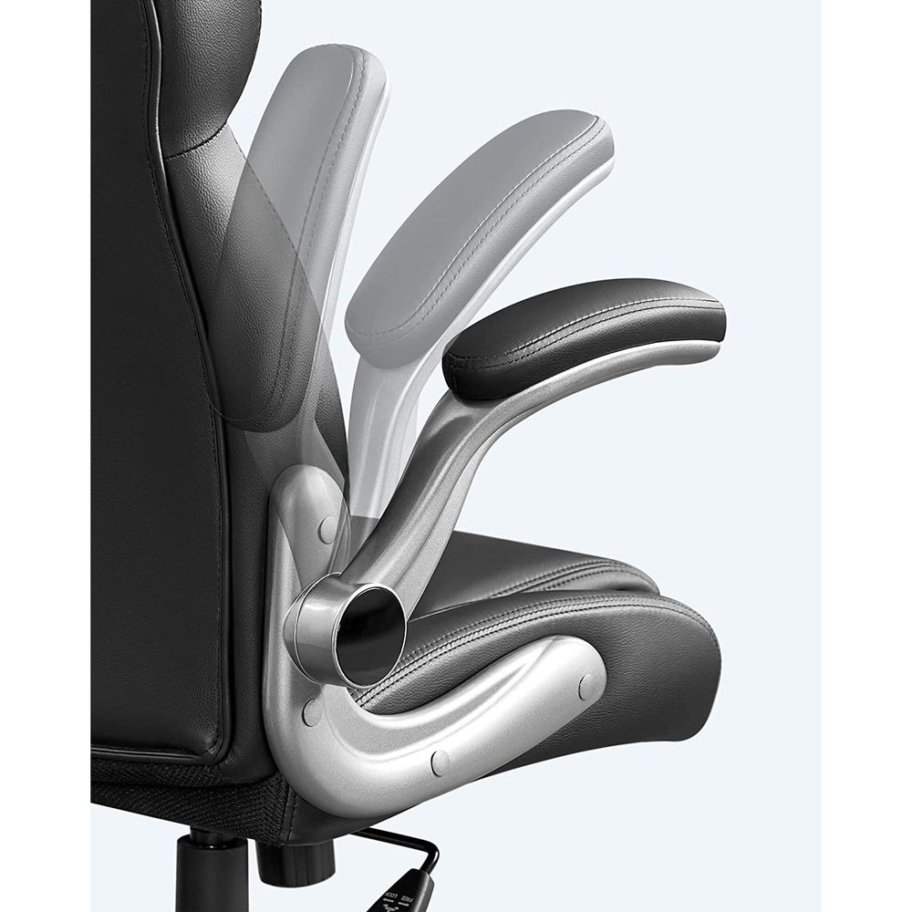 Ergonomisk kontorsstol, hopfällbara armstöd, svart, plywood, 70 x 72 x (119-129) cm
