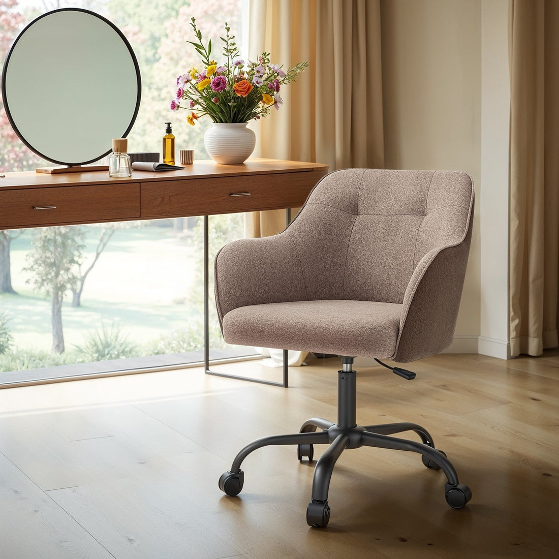 Ergonomisk kontorsstol - vridbar - mörkbrun - 64 x 64 x (83-93) cm