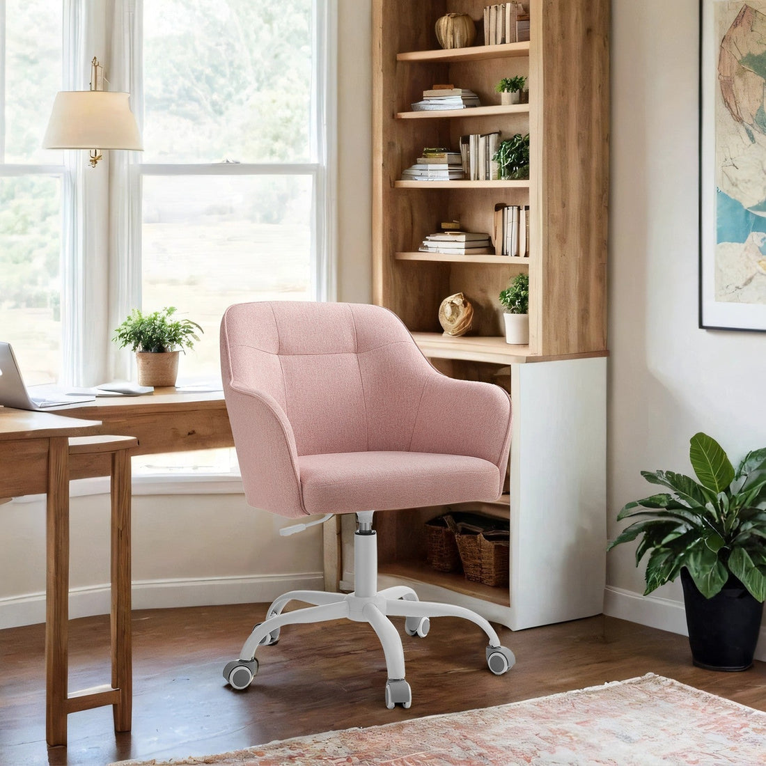 Ergonomisk kontorsstol - snurrbar - pastellrosa - 64 x 64 x 83-93 cm