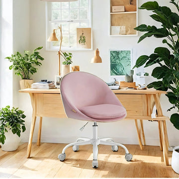 Fluwelen make-upstoel, bureaustoel, gewatteerd | Roze | 60x60x80-90 cm