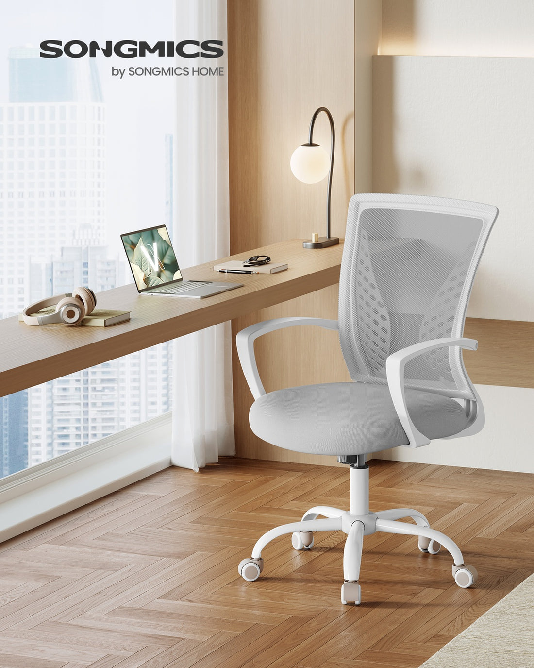 Verstellbarer Bürostuhl mit Netzrückenlehne und Wippfunktion | Taubengrau | 64x64x96-104 cm