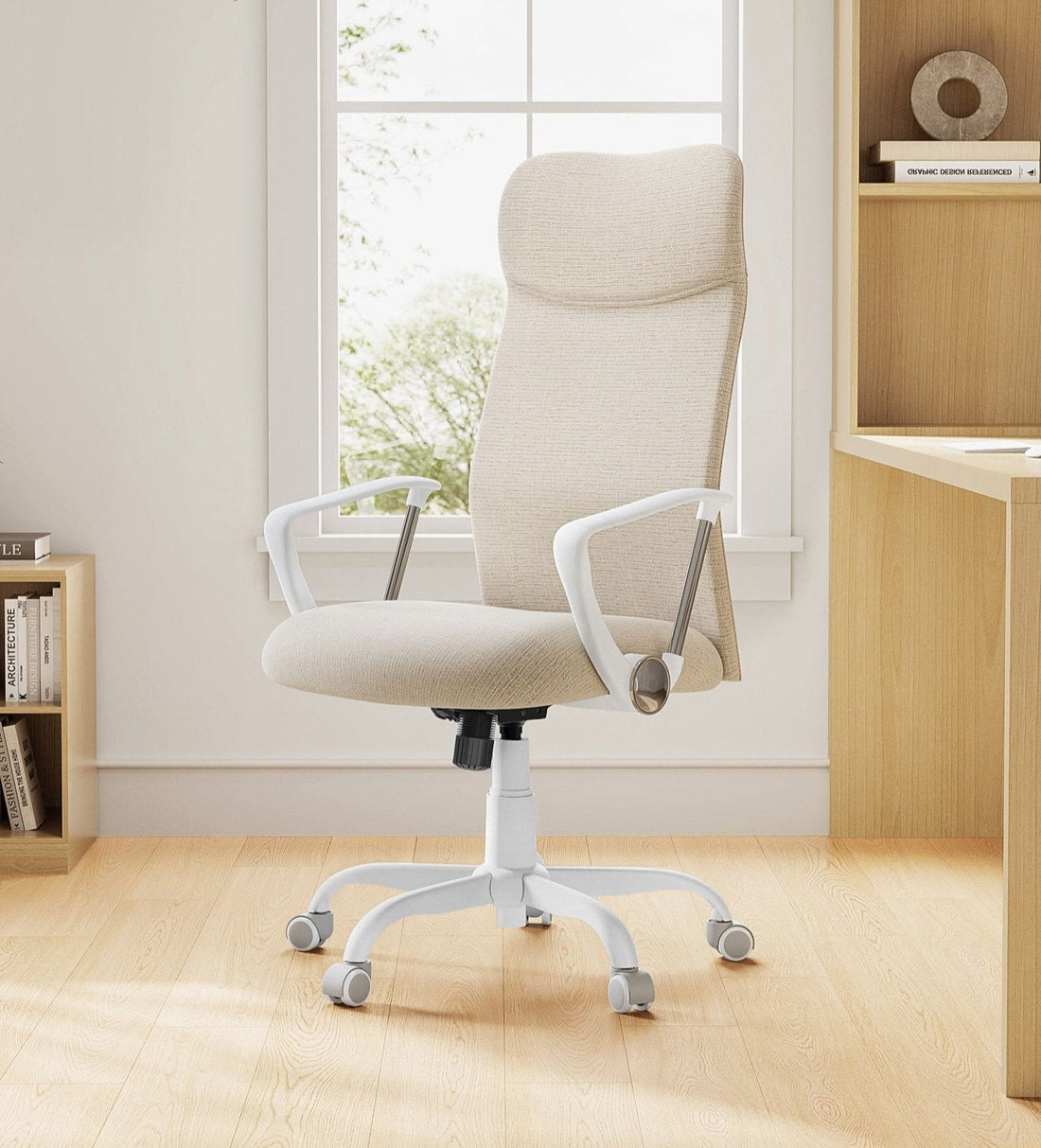 Klädd kontorsstol, justerbar och lutbar, cappuccino beige, stål
