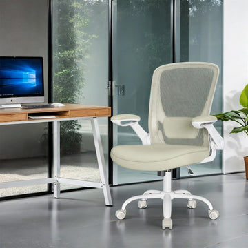 Bureaustoel met netbespanning en gewatteerde lendensteun | Beige | 60x66x99-107 cm