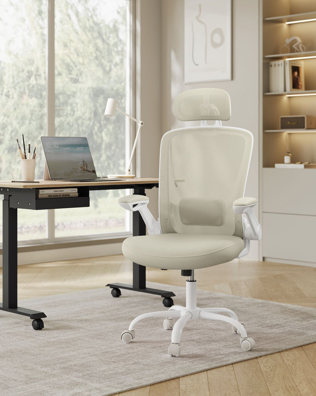 Ergonomisk kontorsstol - mesh - cappuccino-beige - 64 x 64 x 115-130 cm