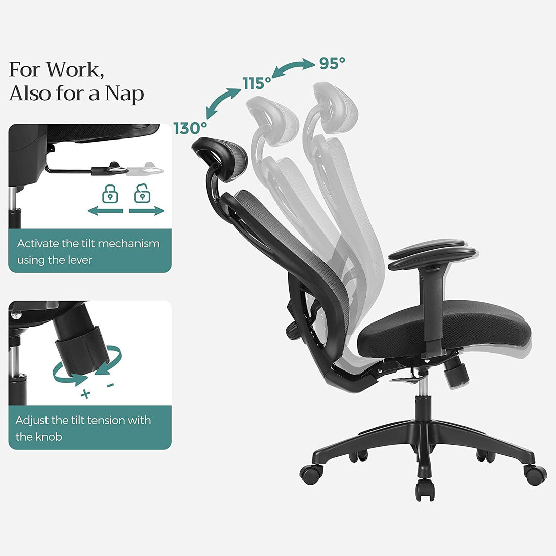 Ergonomisk svart kontorsstol – svängbar, justerbar, vadderad, stålram, 150 kg