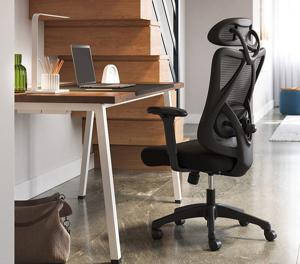 Ergonomisk kontorsstol - spelstol - svart - 68 x 66 x (114-123,5) cm