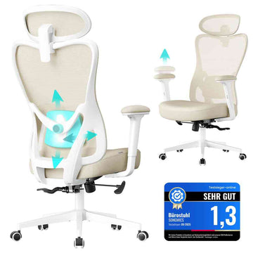 Ergonomische bureaustoel met verstelbare ondersteuning | Sandbeige | 70x70x119-136 cm