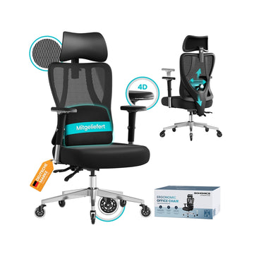 Ergonomische bureaustoel met verstelbare ondersteuning | Inktzwart | 70x70x112-136 cm