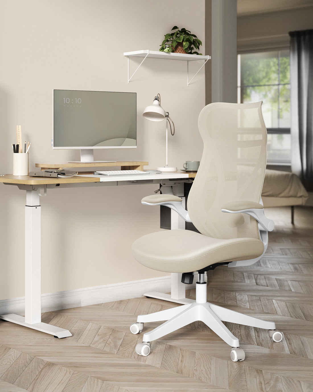 Ergonomisk kontorsstol – ryggstöd & armstöd – brun