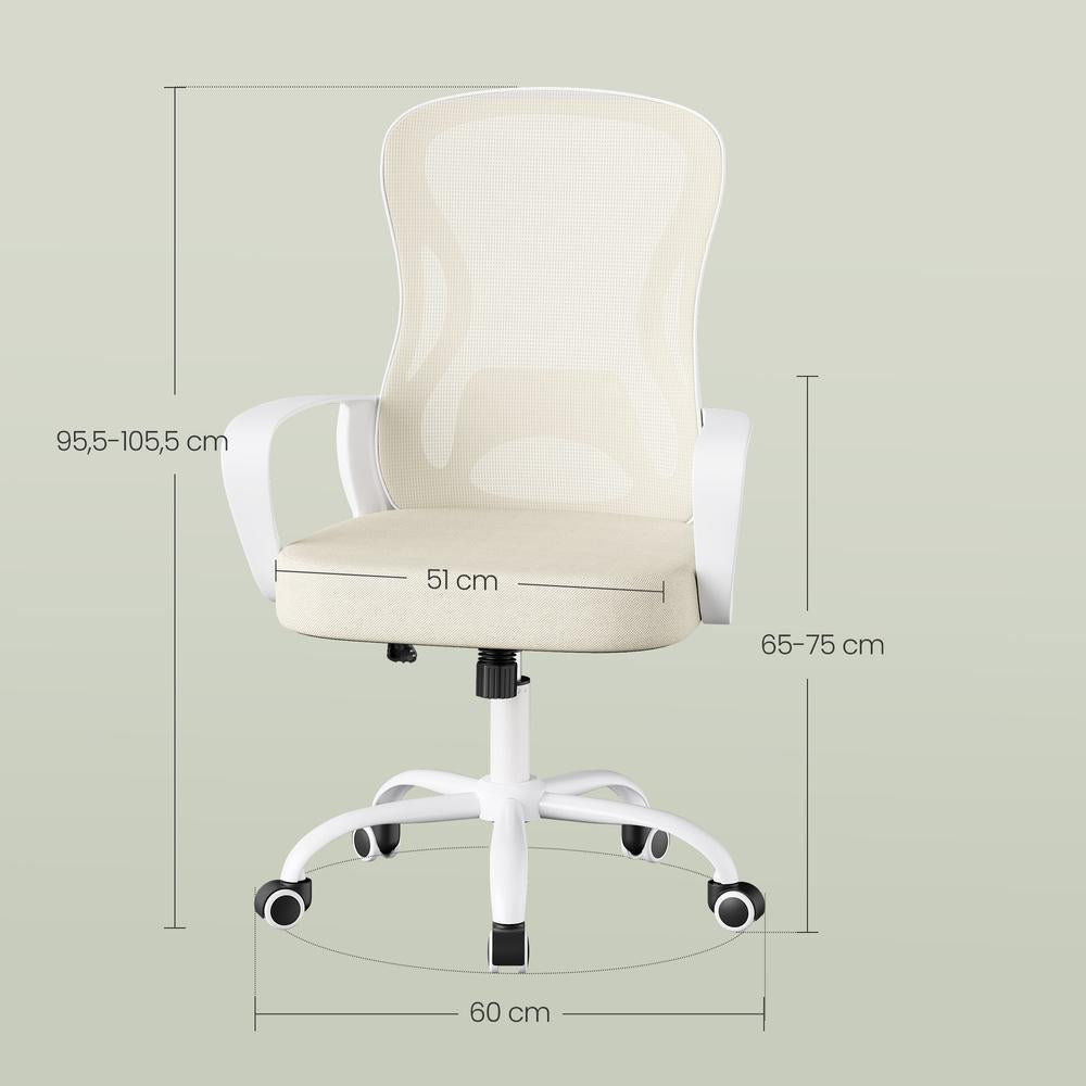 Ergonomische bureaustoel met mesh rugleuning en wipfunctie | Beige-wit | 60x60x95,5-105,5 cm