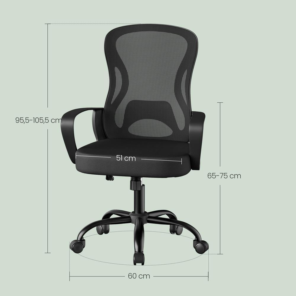 Ergonomischer Bürostuhl mit Netzrückenlehne und Wippfunktion | Schwarz | 60x60x95,5-105,5 cm