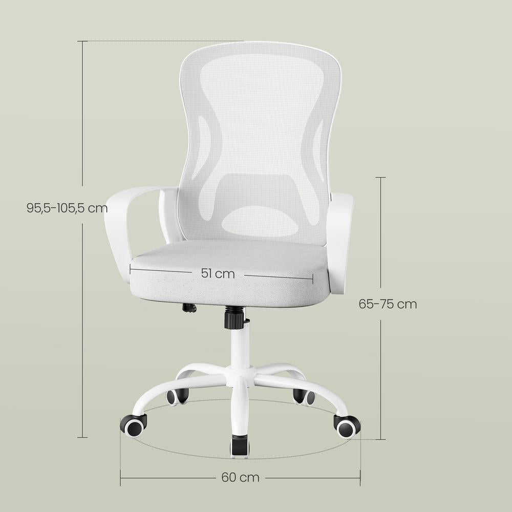 Ergonomischer Netzstuhl, Bürostuhl mit Wippfunktion | Grau-weiß | 60x60x95,5-105,5 cm