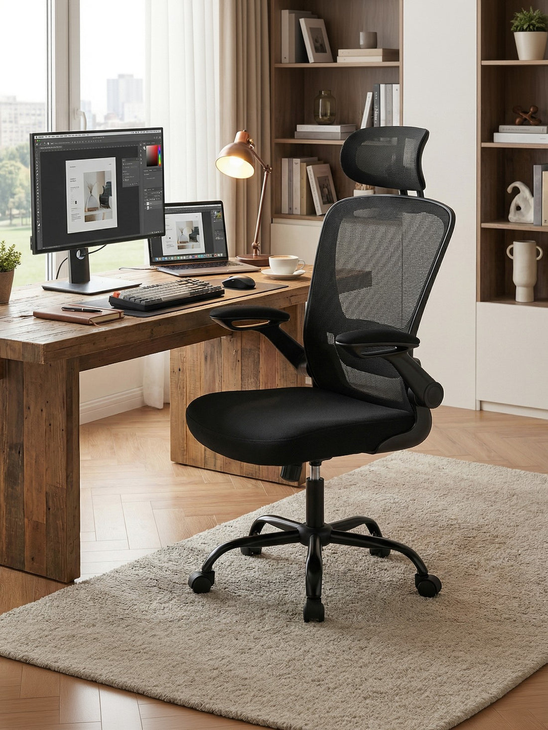 Ergonomischer Bürostuhl mit Wippfunktion und Mesh | Schwarz | 62x62,4x120,4 cm