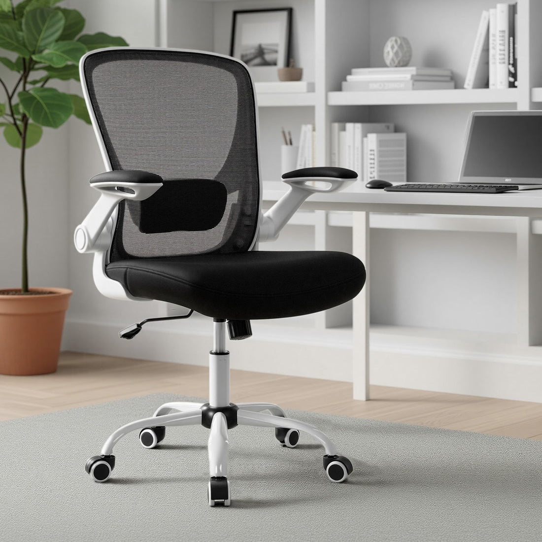 Ergonomischer Bürostuhl mit Netzbezug | Schwarz | 66x60x99-107 cm
