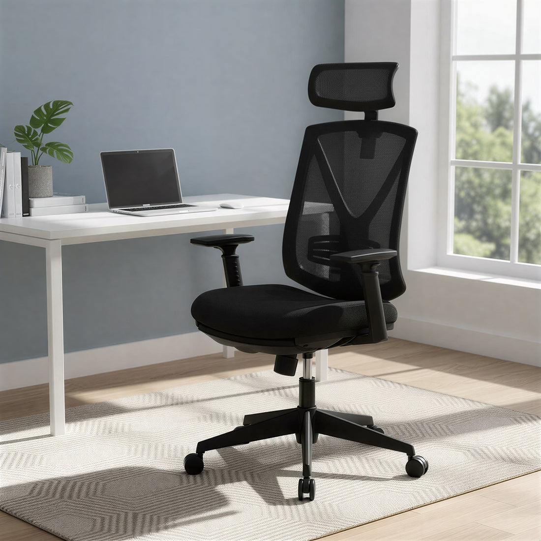 Bürostuhl mit Fußstütze, verstellbar, Bürostuhl | Schwarz | 70x68,5x116-133 cm