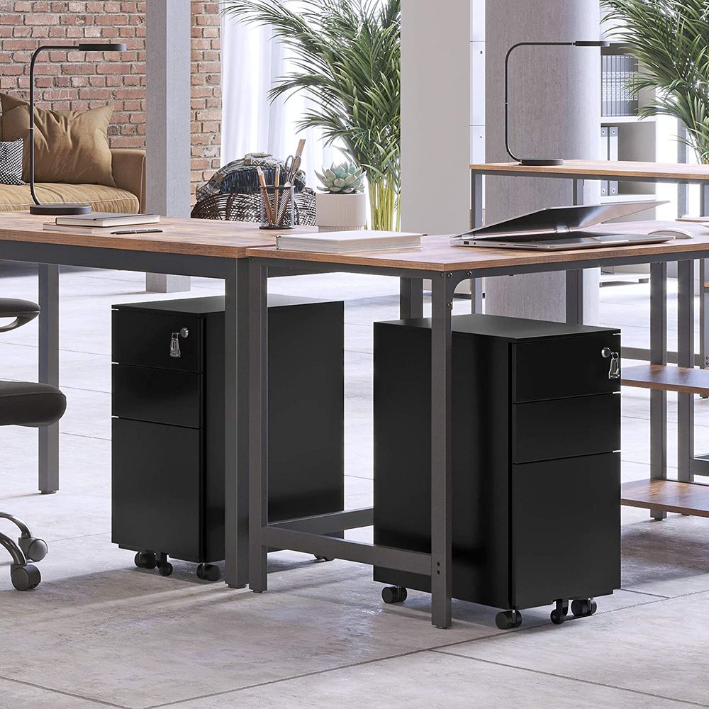 Mobiler Aktenschrank auf Rollen mit Schloss – Schwarz – 30 x 45 x 60 cm