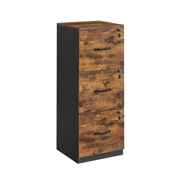 Vintage bruin-zwarte archiefkast van spaanplaat – 40 x 41 x 103 cm