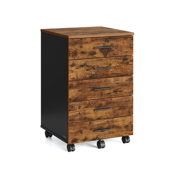 Rolcontainer met 5 laden en schroefloze geleiders | Vintagebruin | 42x40x65,7 cm
