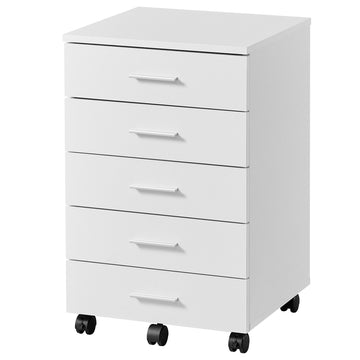 Mobiele rolcontainer met vijf laden | Wit | 42x40x65,7 cm