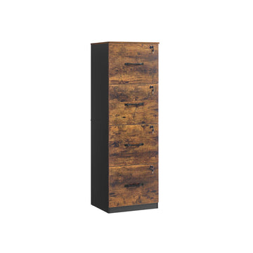 Dossierkast met 4 afsluitbare laden - 40 x 41 x 135,5 cm - vintage bruin-zwart