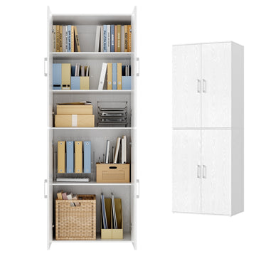 Multifunctionele opbergkast met 4 deuren en 5 legplanken | Sneeuwwit | 60x40x180 cm