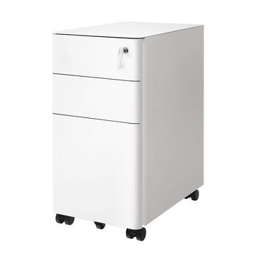 Rolcontainer archiefkast met 3 laden en slot | Wit | 46x30x59,2 cm