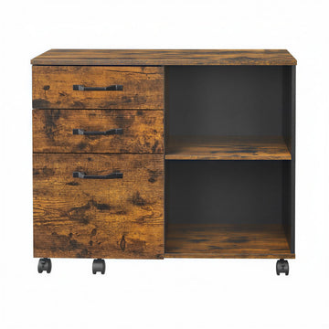 Mobiele archiefkast met 3 laden en vakken | Vintagebruin-Zwart | 80x40x66 cm