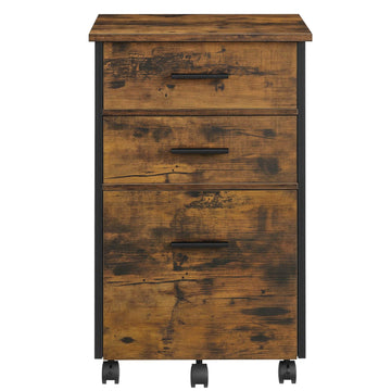Archiefkast op wielen met 3 laden | Bruin, Zwart | 43x42x67,5 cm