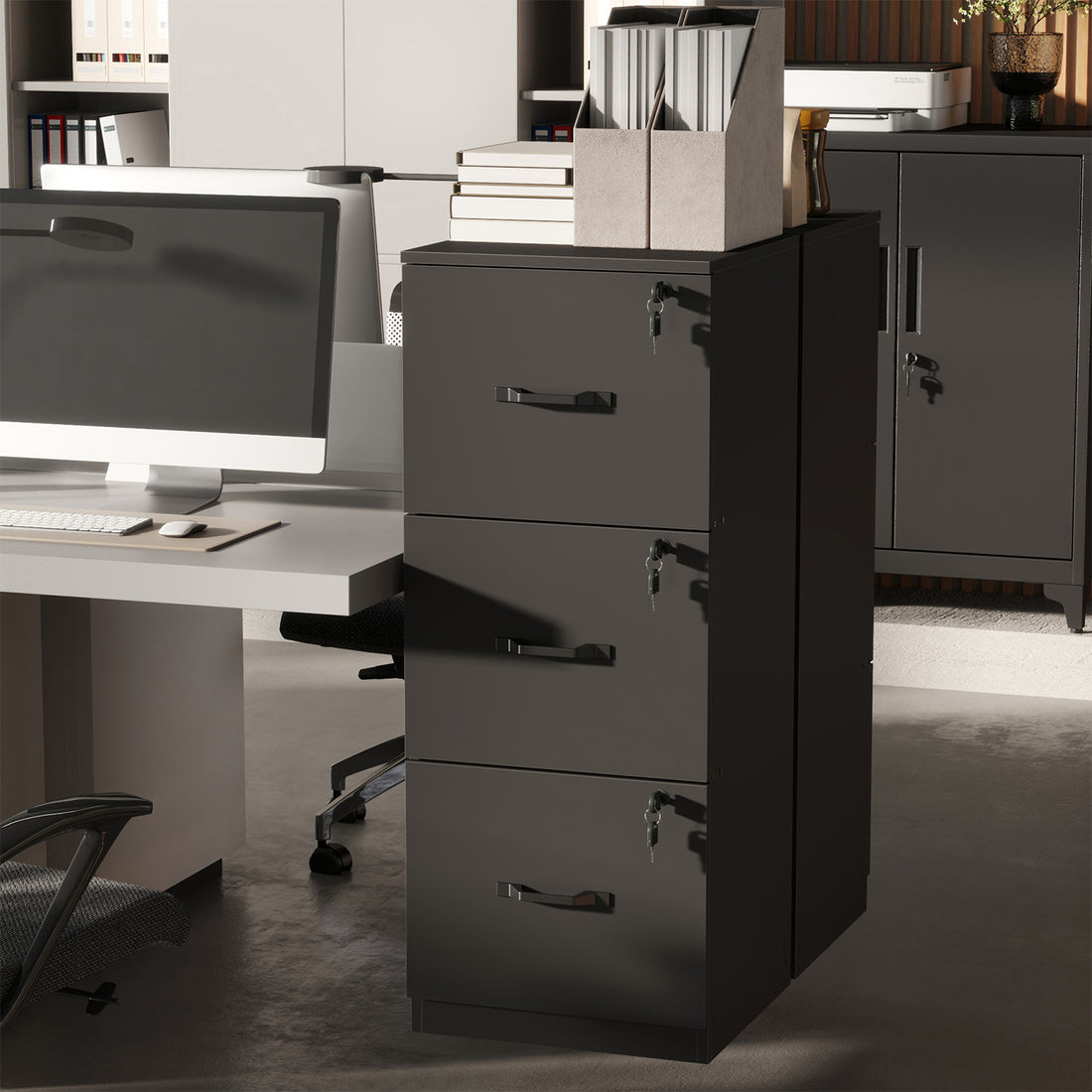 Büroschrank Aktenschrank für Home-Office | Schwarz | 41x40x103 cm