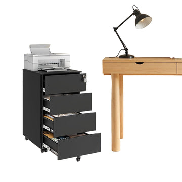 Ladekast op wielen met 3 lades - archiefkast - stalen opberger - 45 x 39 x 55 cm - mat zwart