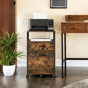 Mobiele archiefkast met 2 laden en hangmappen | Bruin-zwart | 42x44x69 cm