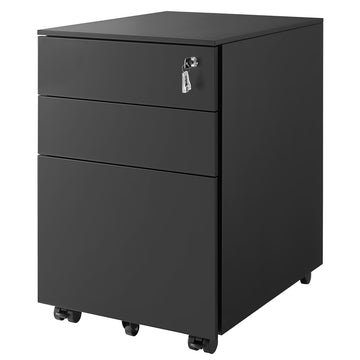 Rolcontainer met 3 laden voor onder het bureau | Zwart | 39x52x60 cm