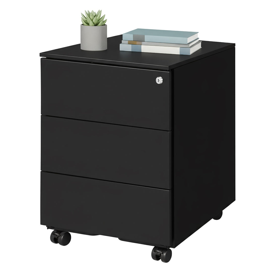 Abschließbarer Metall-Büroschubladenschrank mit 3 Schubladen | Matt Schwarz | 39x45x55 cm